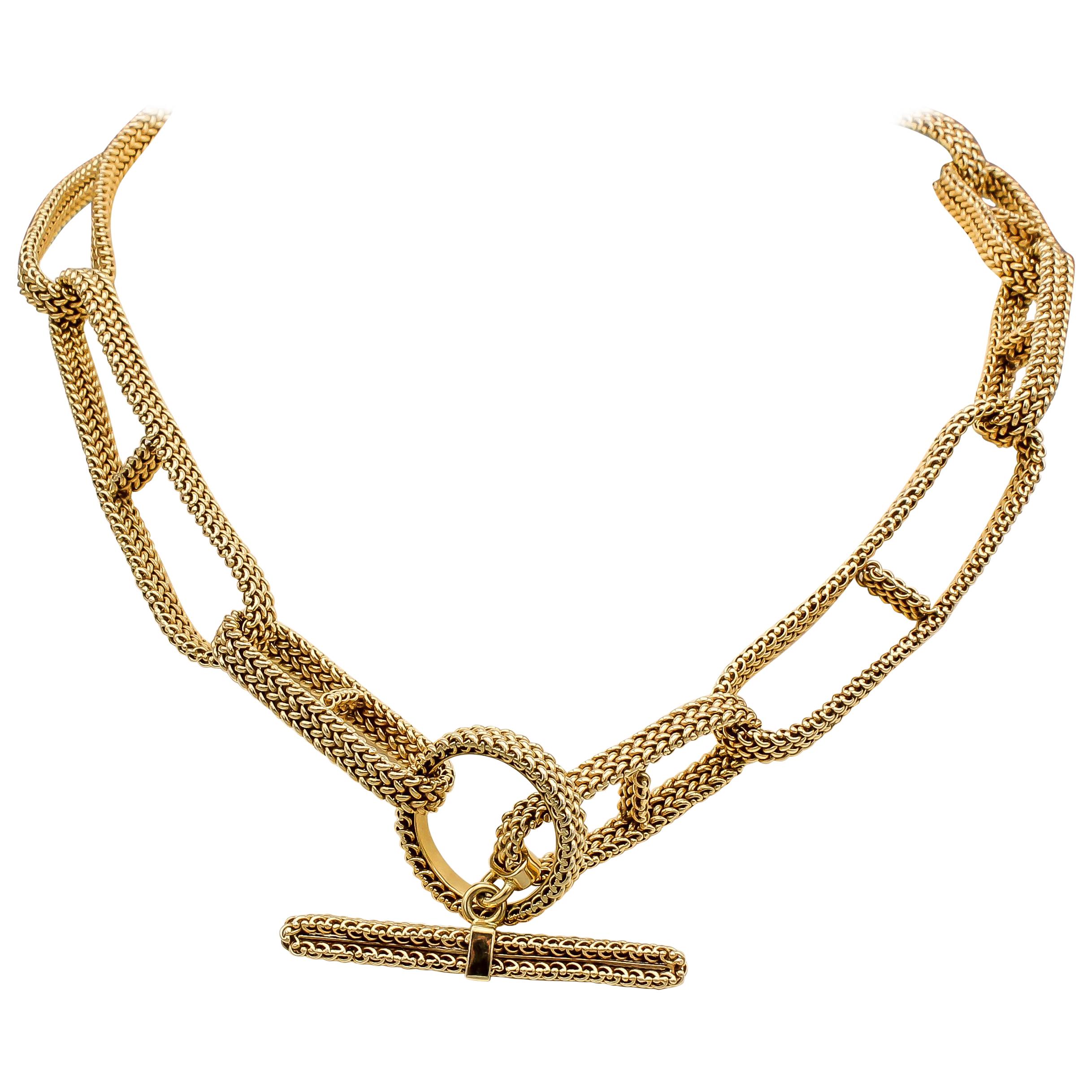 Hermes Chaine D'Ancre 18 Karat Gold Flexible Mesh Toggle Necklace