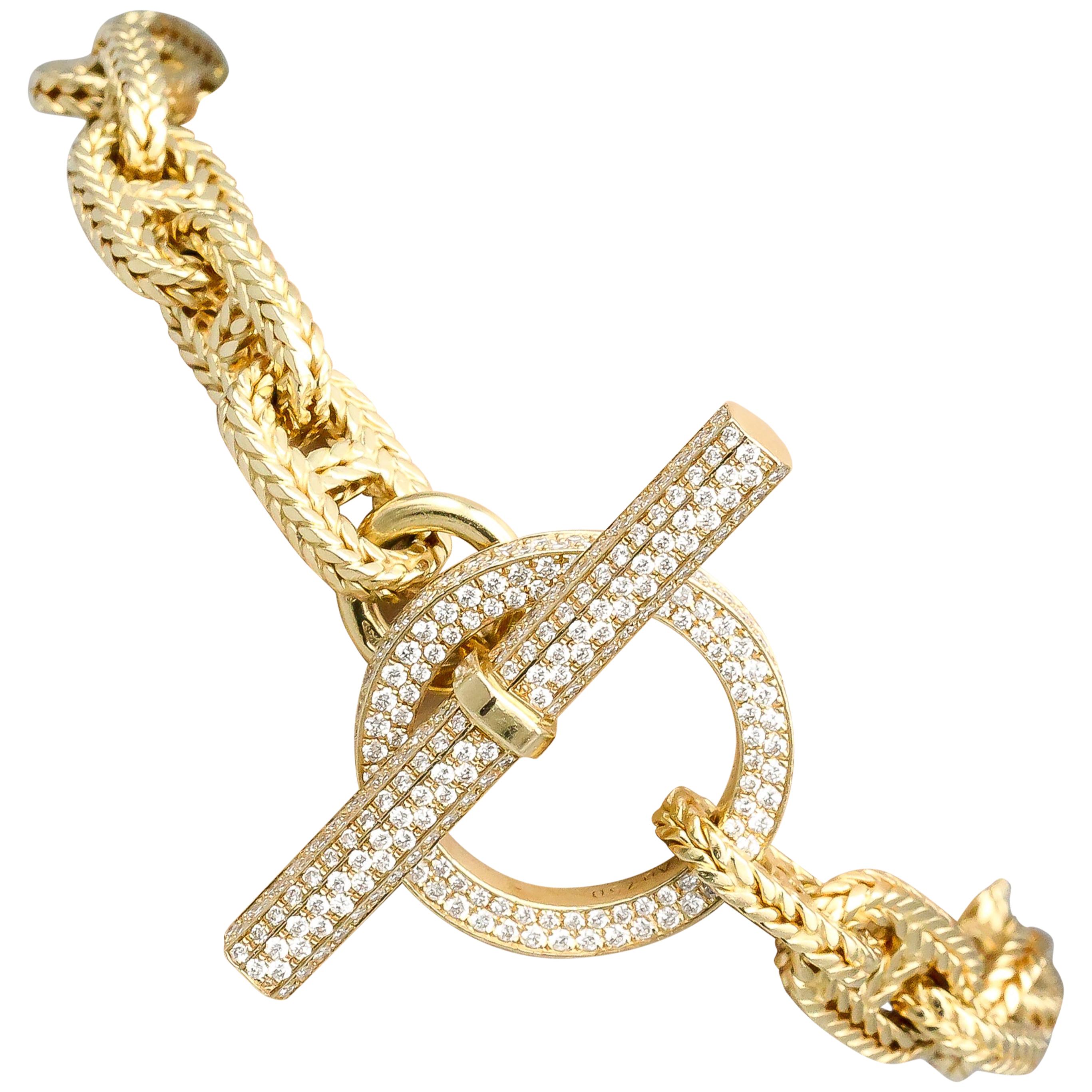 Hermès Chaine D'Ancre Tresse Diamond 18 Karat Gold Toggle Link Bracelet