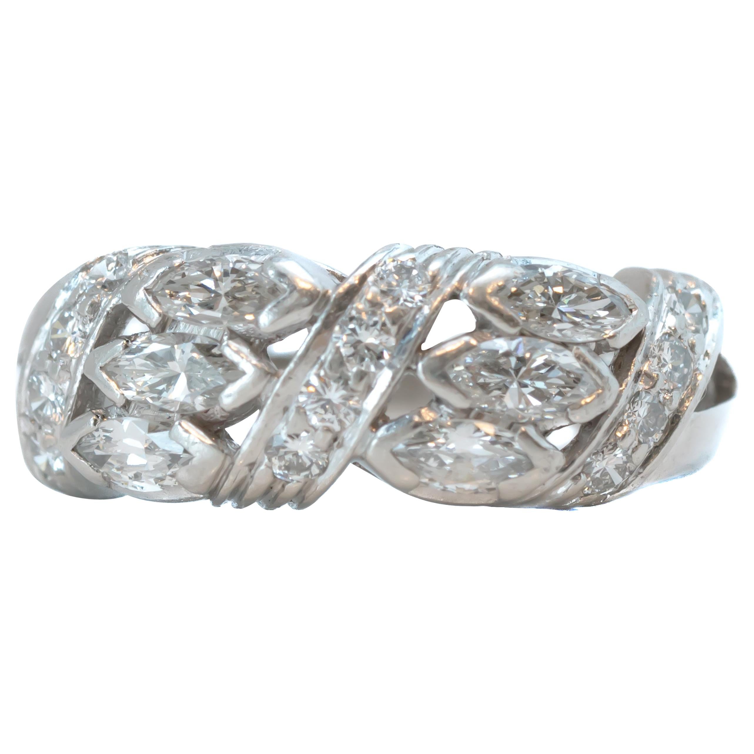 1930s 1.5 Carat Total Diamond and Platinum Band Ring For Sale