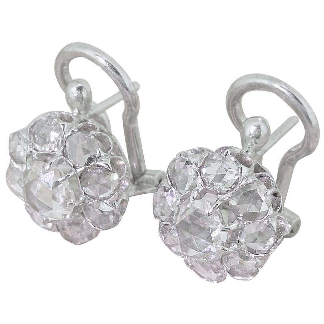 Art Deco 2.00 Carat Rose Cut Diamond Cluster Earrings For Sale