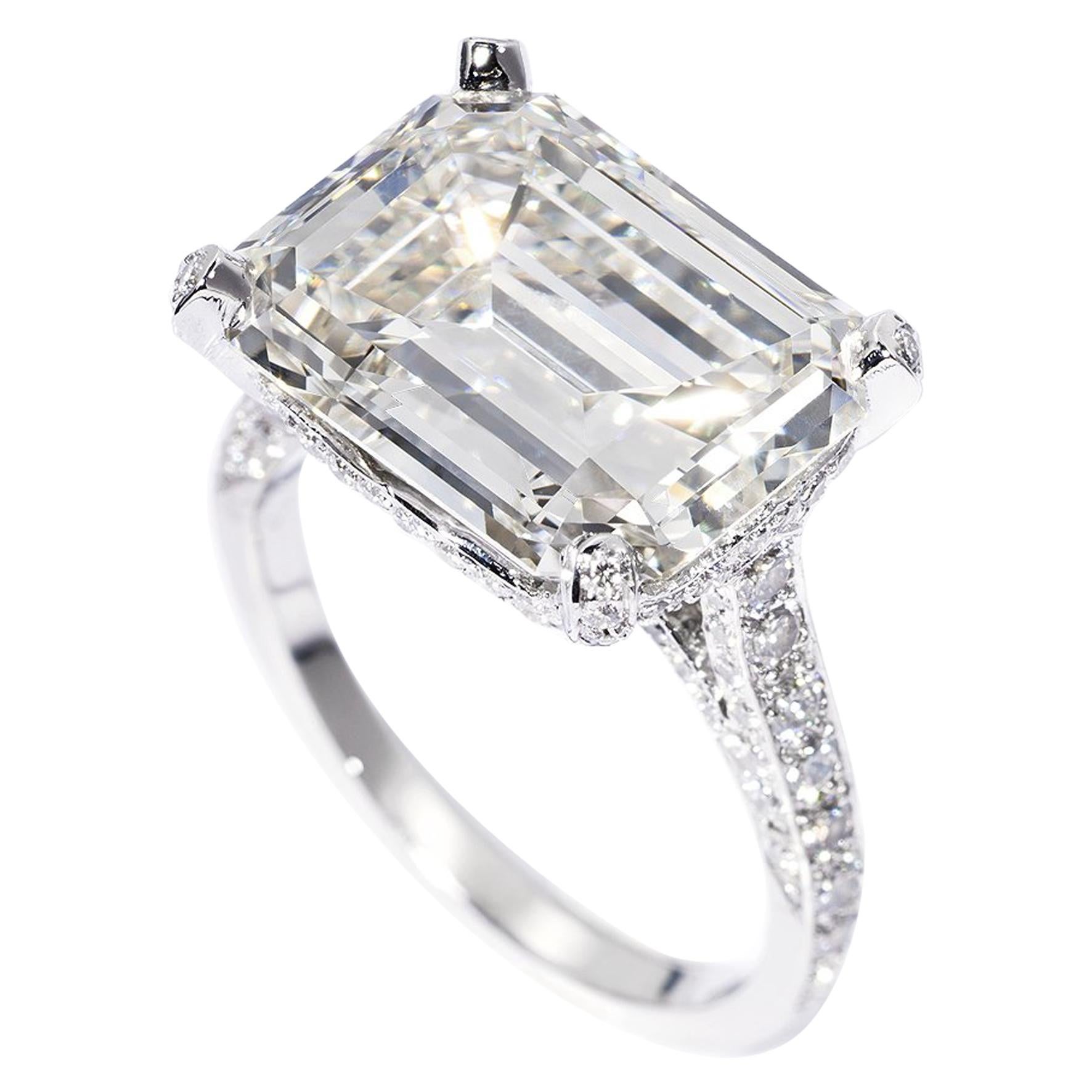GIA Certified 6.92 Carat Emerald Cut Diamond Engagement Ring For Sale