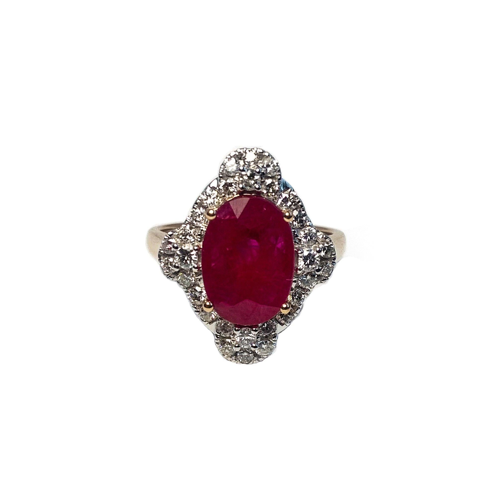  GIA Ruby Yellow Gold Cocktail Ring  For Sale