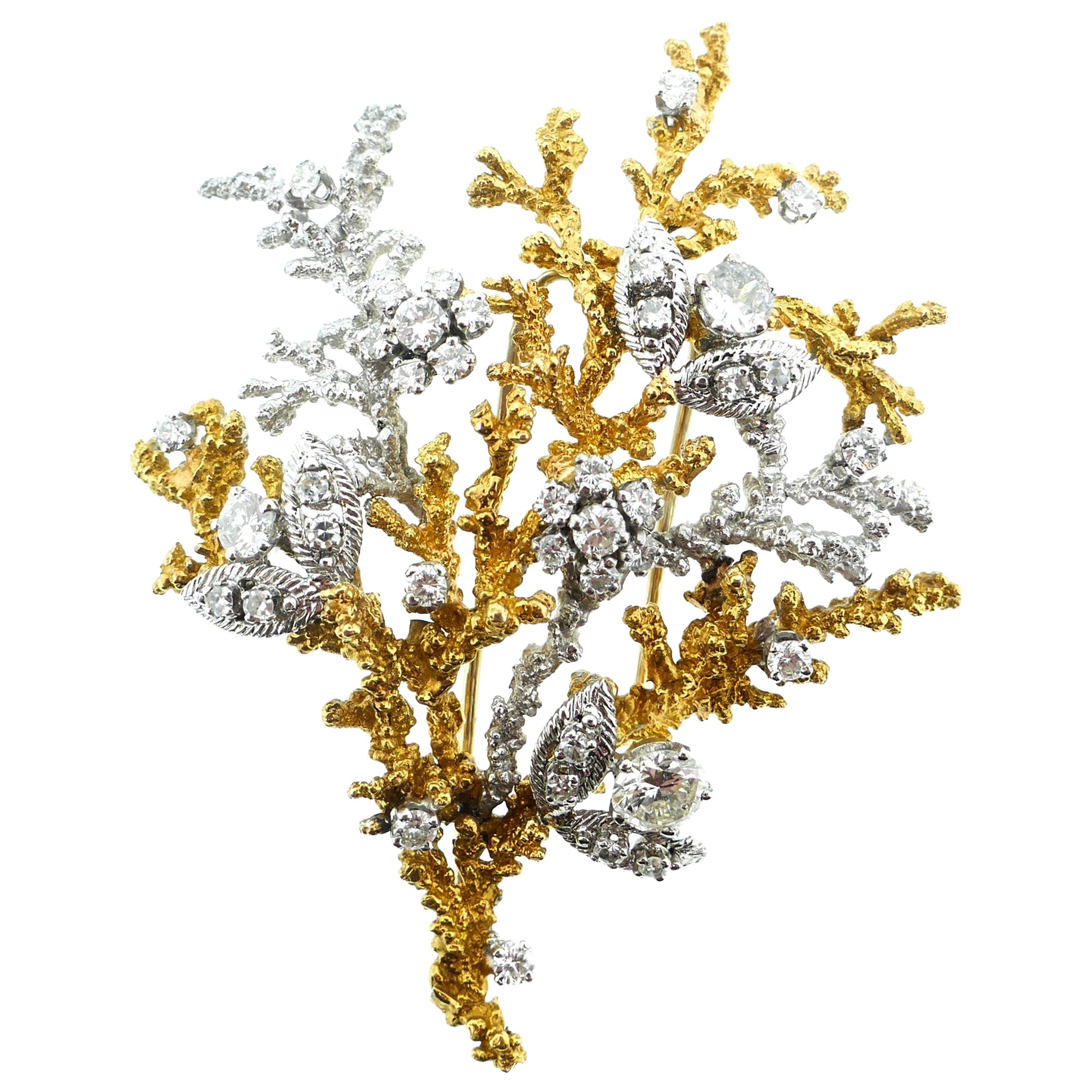 Georges L'Enfant French Yellow and White Gold Diamond Tree of Life Brooch