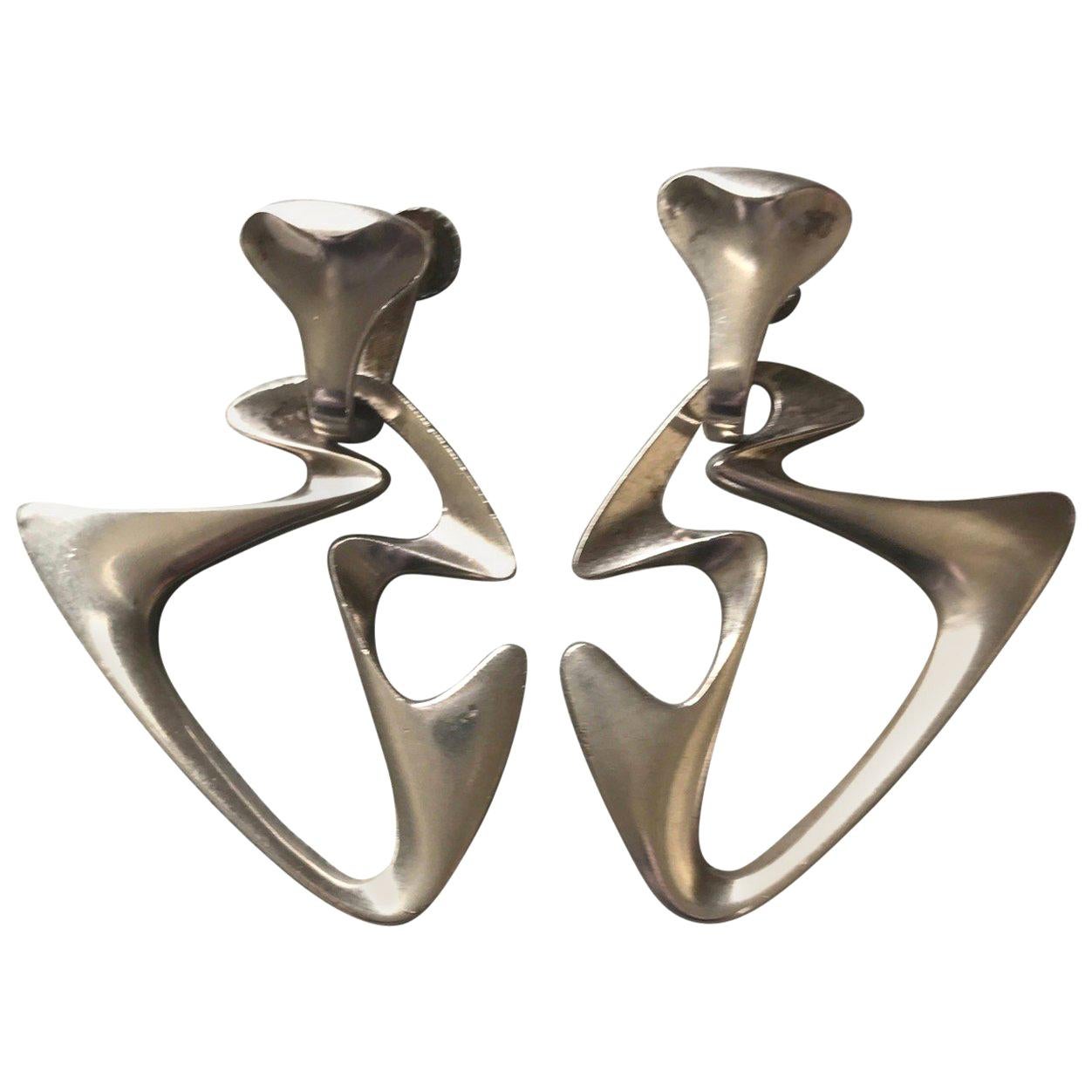 Georg Jensen "Amoeba" Dangle Earrings by Henning Koppel, No. 125 For Sale