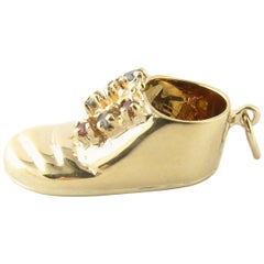 14 Karat Yellow Gold Sapphire and Ruby Baby Shoe Charm