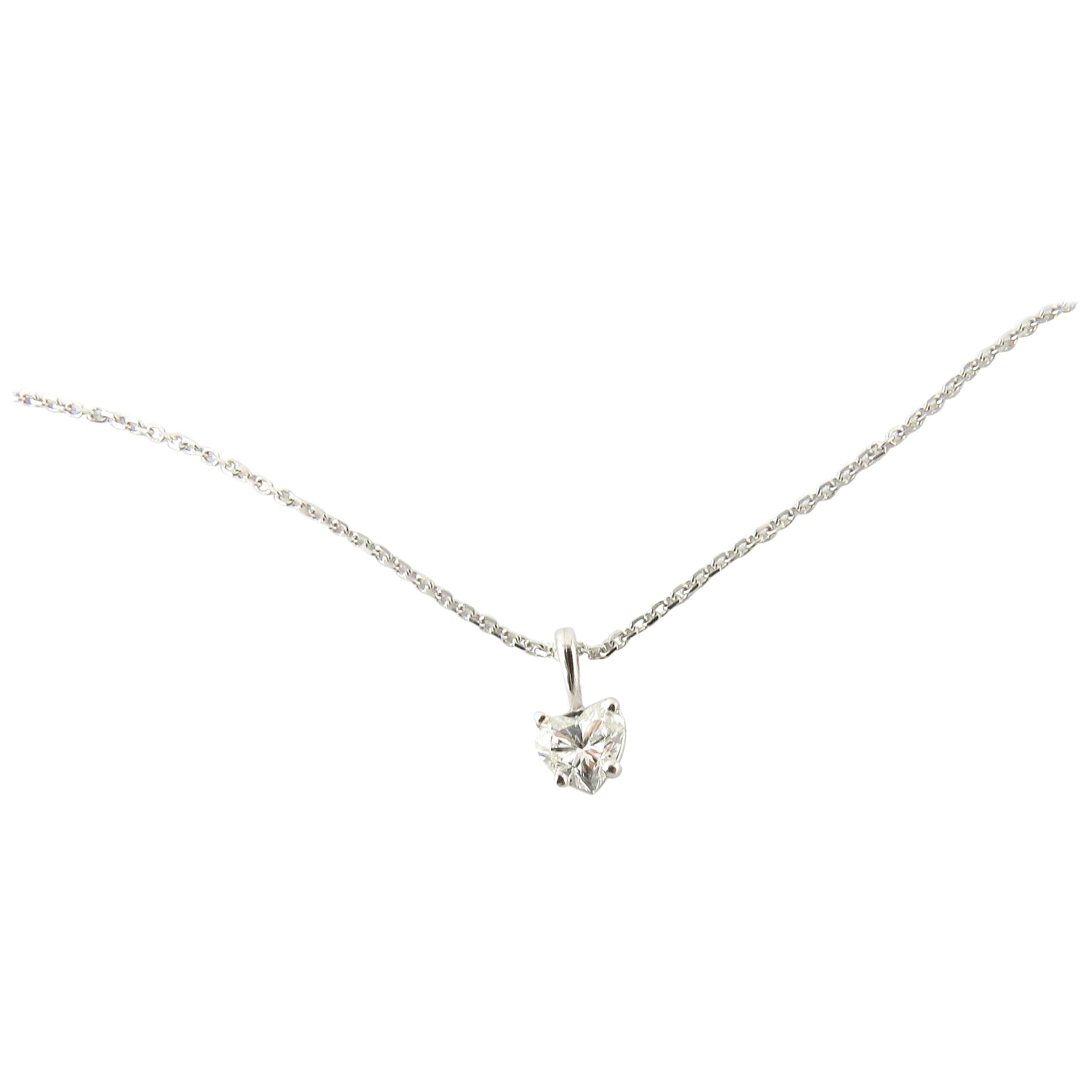 14 Karat White Gold Heart Diamond Pendant Necklace
