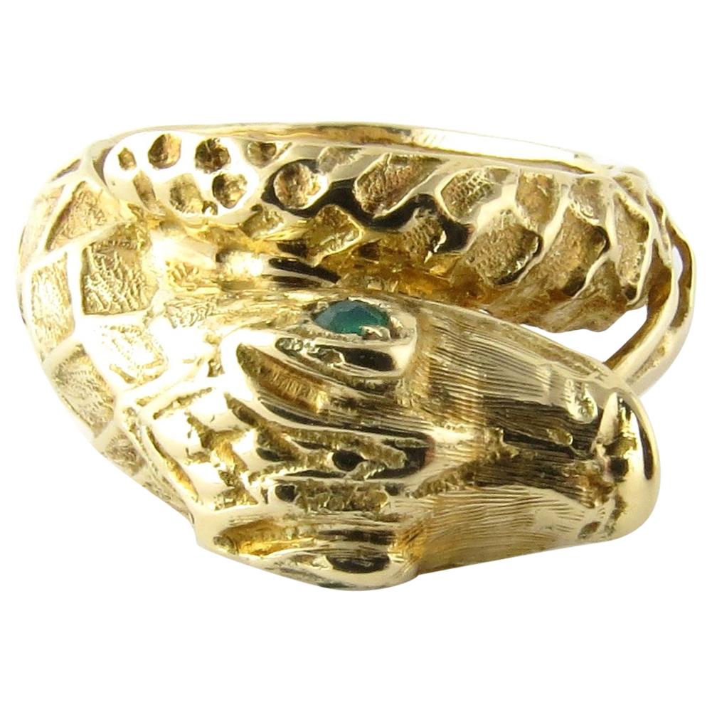14 Karat Yellow Gold and Emerald Snake Ring