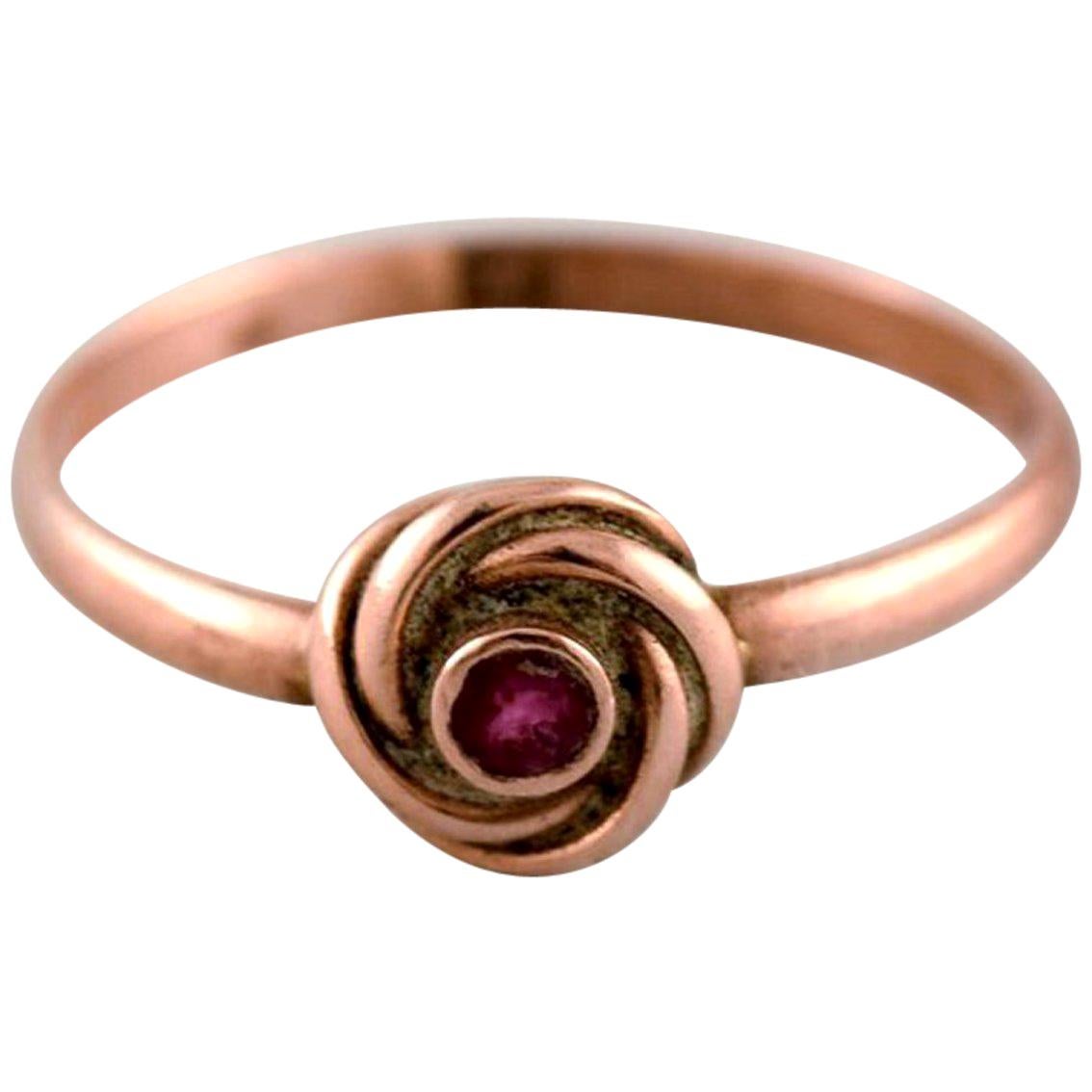 Danish 14 Karat Art Deco Gold Ring with Purple Stone