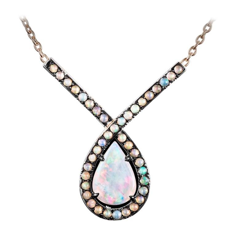 Joke Quick Black and Rose Gold Opal Pendant with Neclace For Sale at ...
