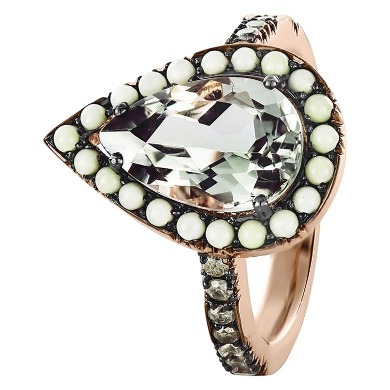 Joke Quick 18K Rose Gold Prasiolite, Lemon Chrysophrase & Diamond Entourage ring