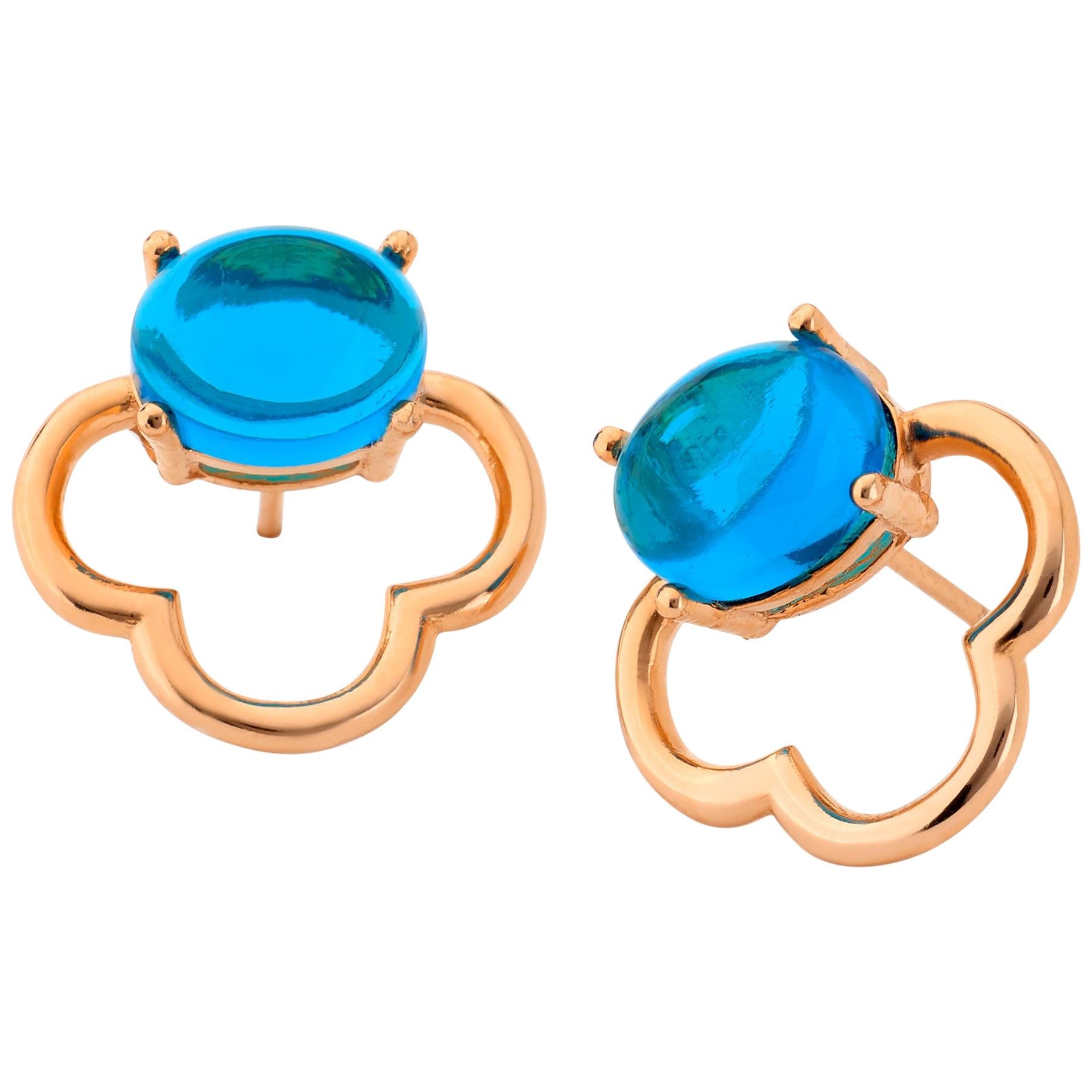 Maviada's 18 Karat Vermeil Capri Rose Gold London Blue Quartz Drop Stud Earrings