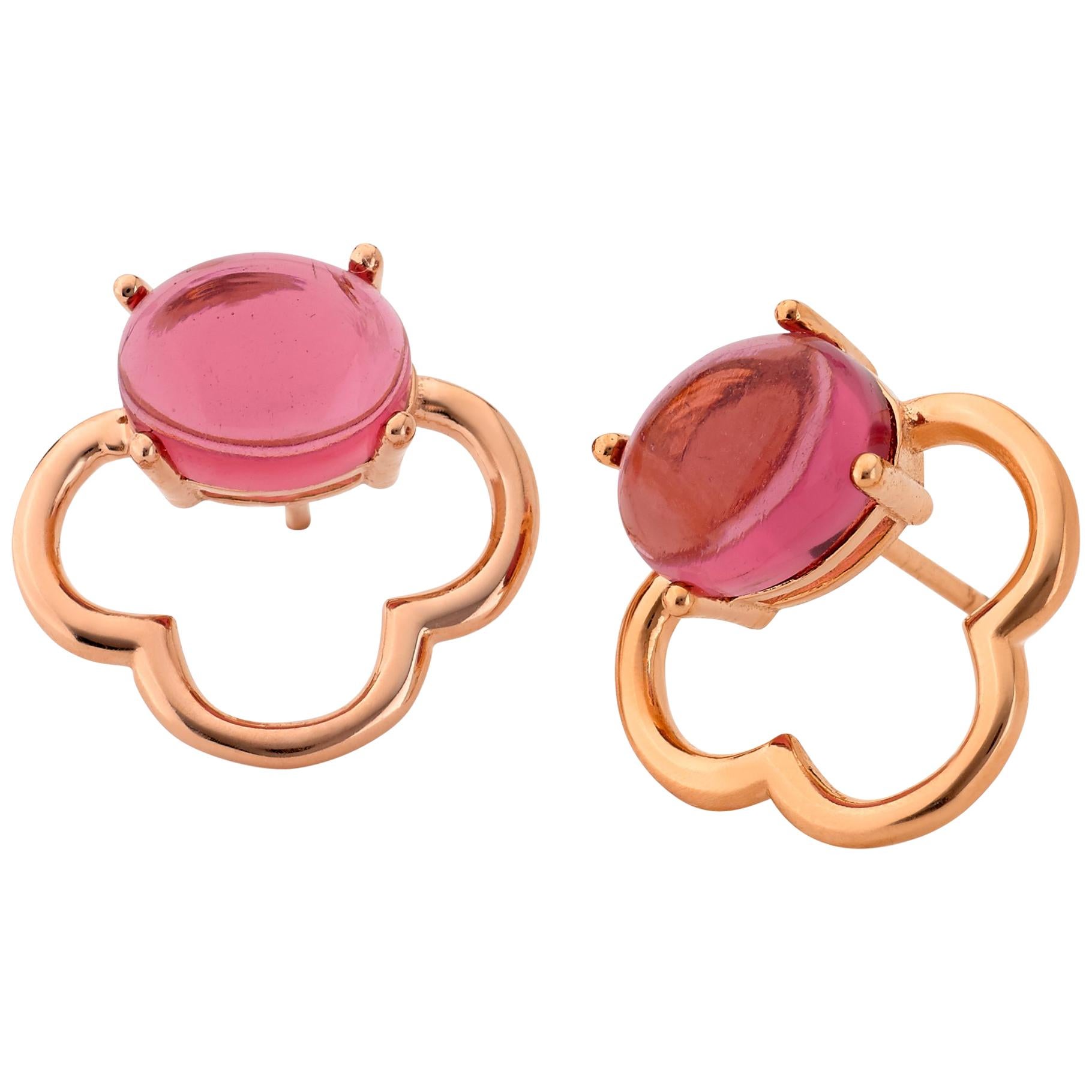 MAVIADA's 18k Vermeil Capri Rose Gold Pink Tourmaline quartz Stud Drop Earrings