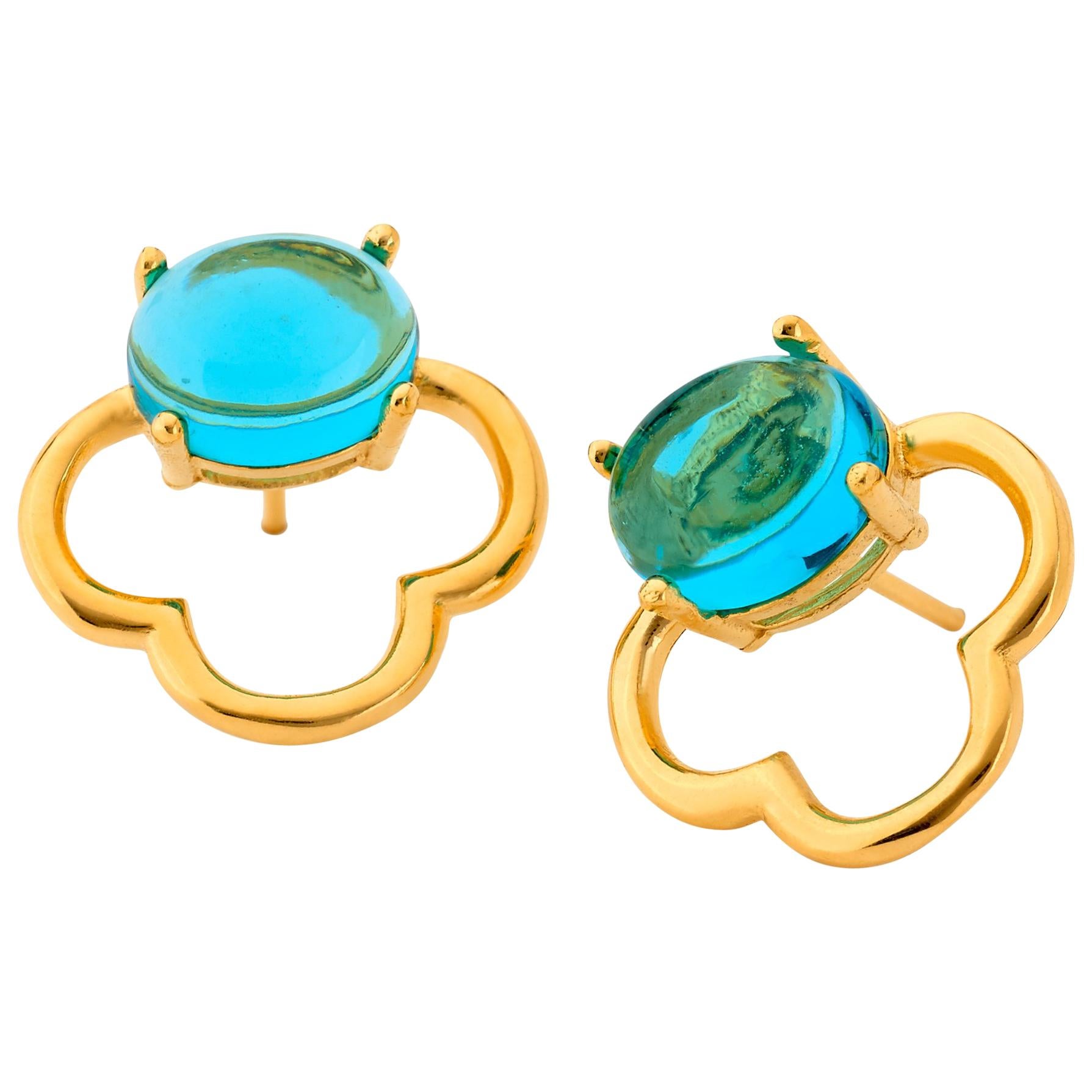 MAVIADA's 18k Vermeil Capri Yellow Gold London Blue quartz Drop Stud Earrings