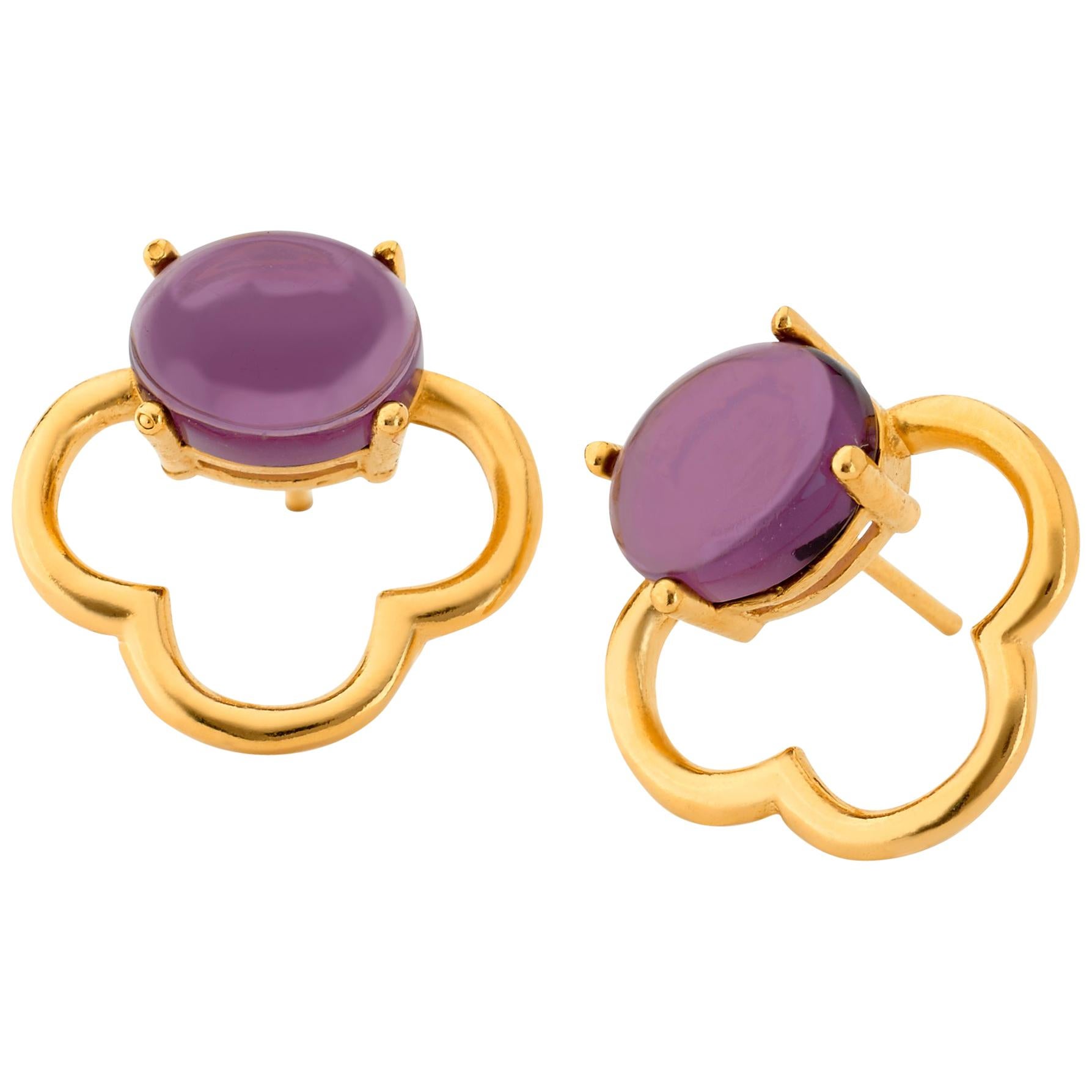 MAVIADA's 18k Vermeil Capri Yellow Gold Purple Amethyst quartz Stud Earrings