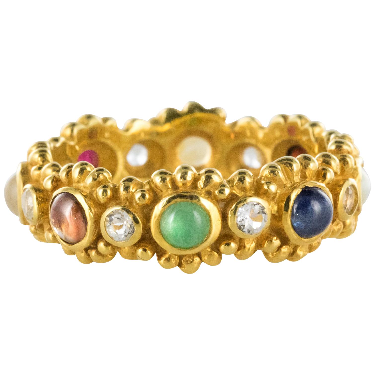 New Precious Stones Golden Vermeil Band Ring