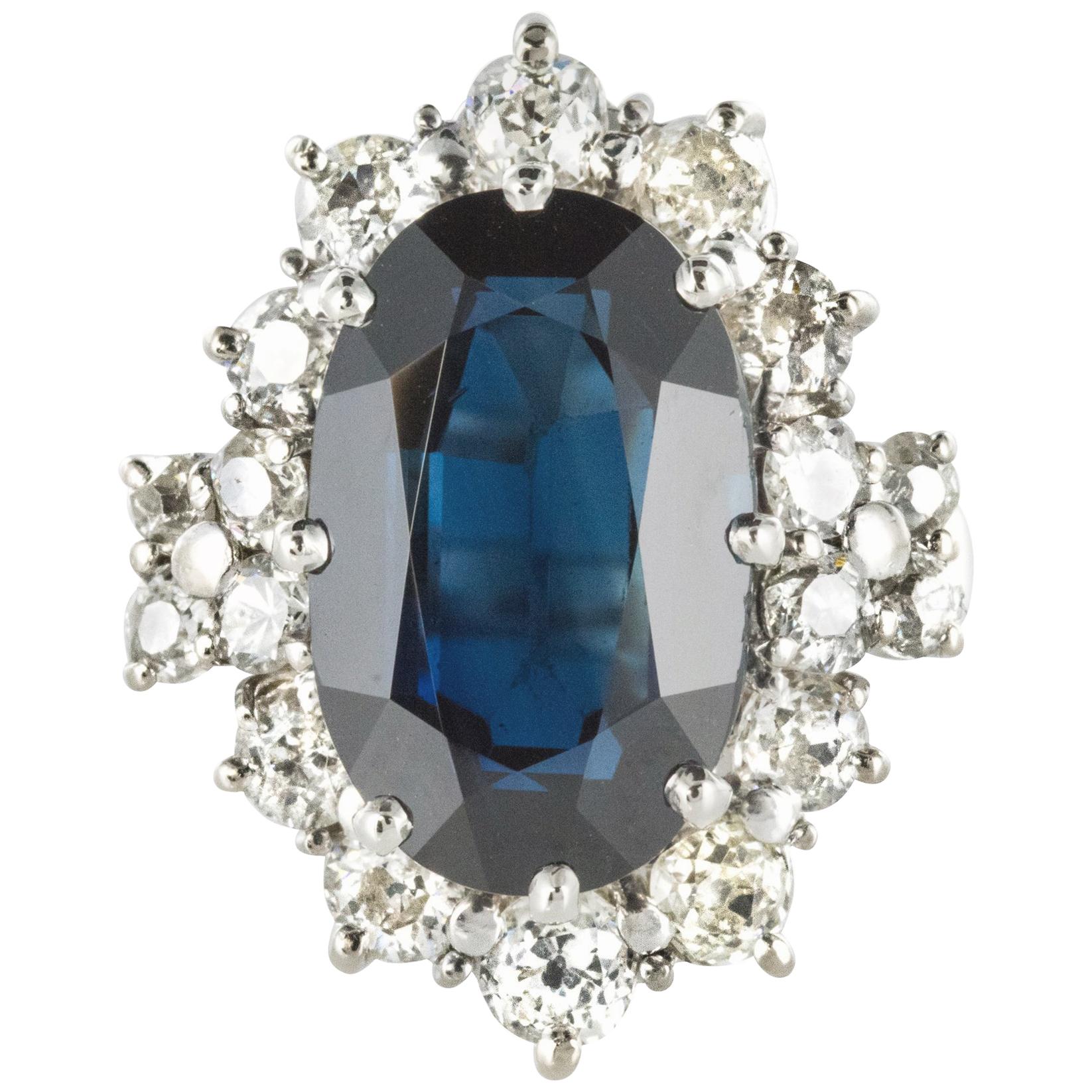 French 1960s 5.30 Carat Sapphire Diamonds Pompadour Cluster Ring