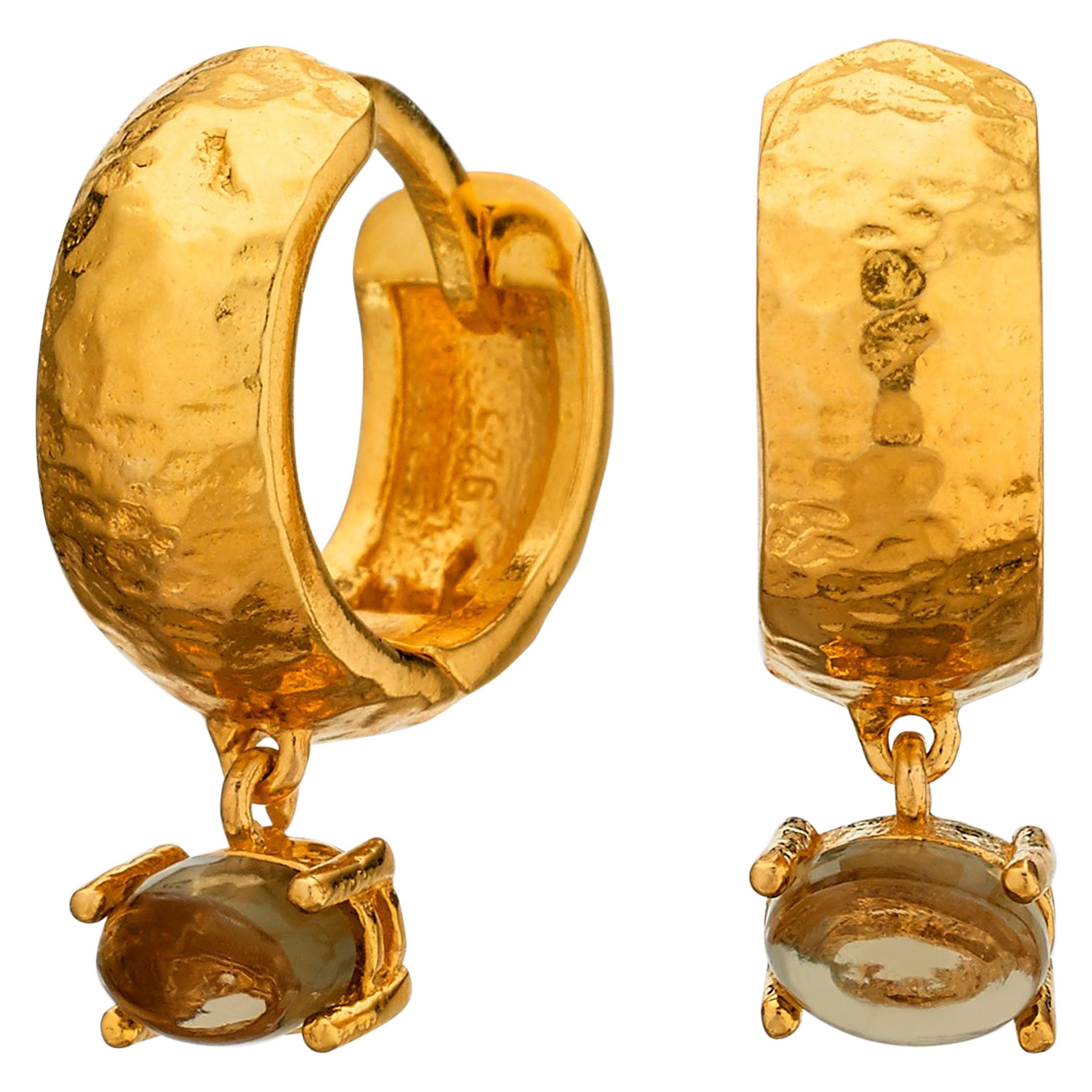 MAVIADA' s 18k Yellow Gold Vermeil Bastia Mini Smoky Brown quartz Hoop Earring