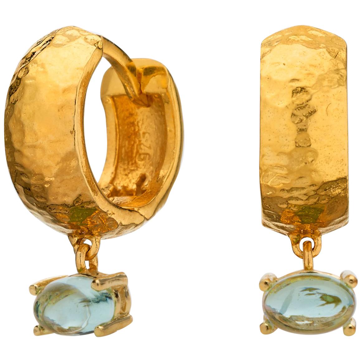 Maviada's 18 Karat Yellow Gold Vermeil Bastia Mini Aqua Blue Modern Hoop Earring