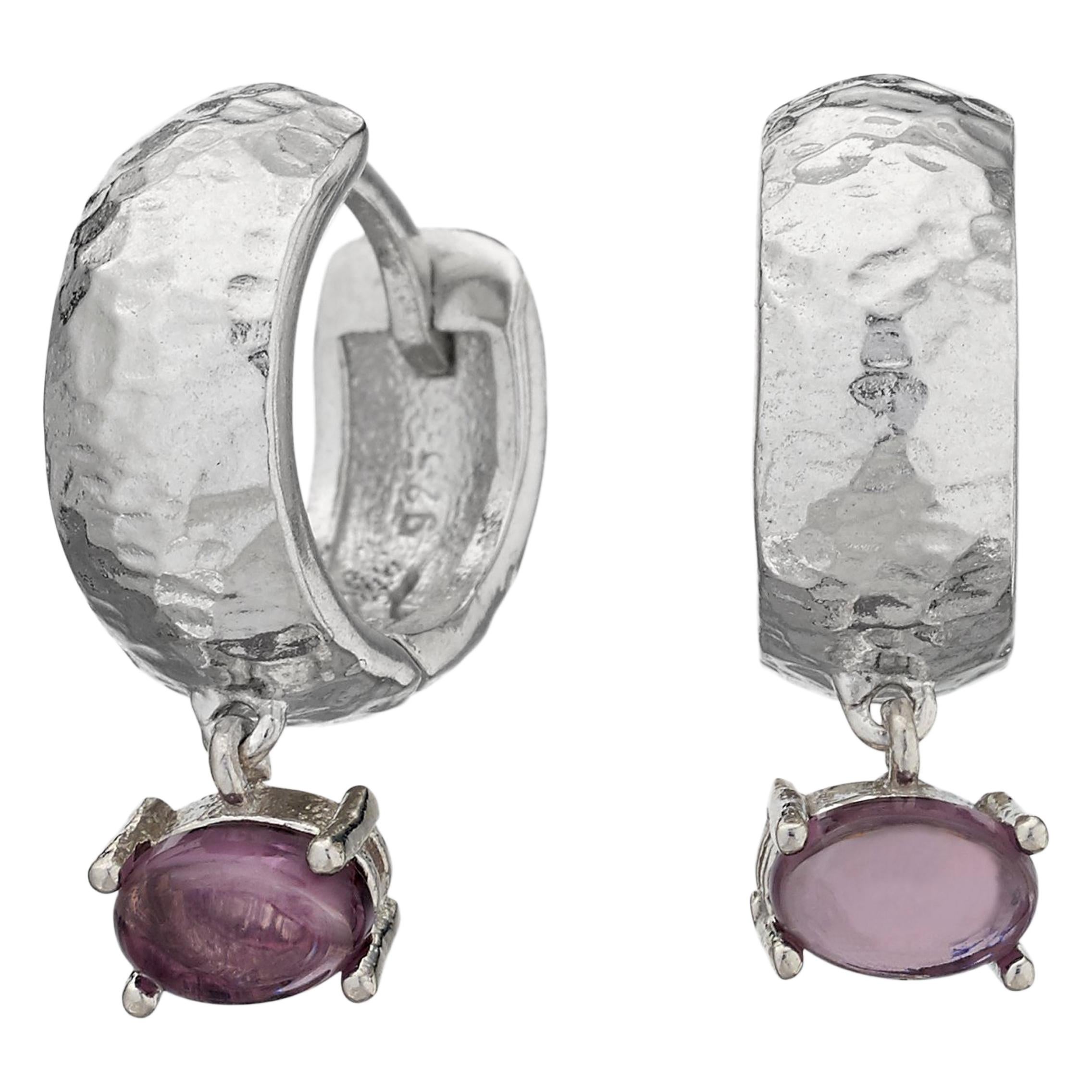 Maviada's White Rhodium Vermeil Bastia Mini Purple Amethyst Modern Hoop Earring