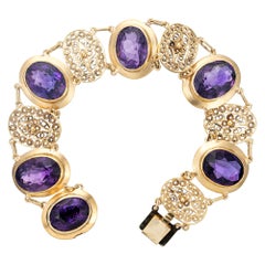 Retro 27.00 Carats Oval Amethyst Yellow Gold Filigree Filigree Link Bracelet