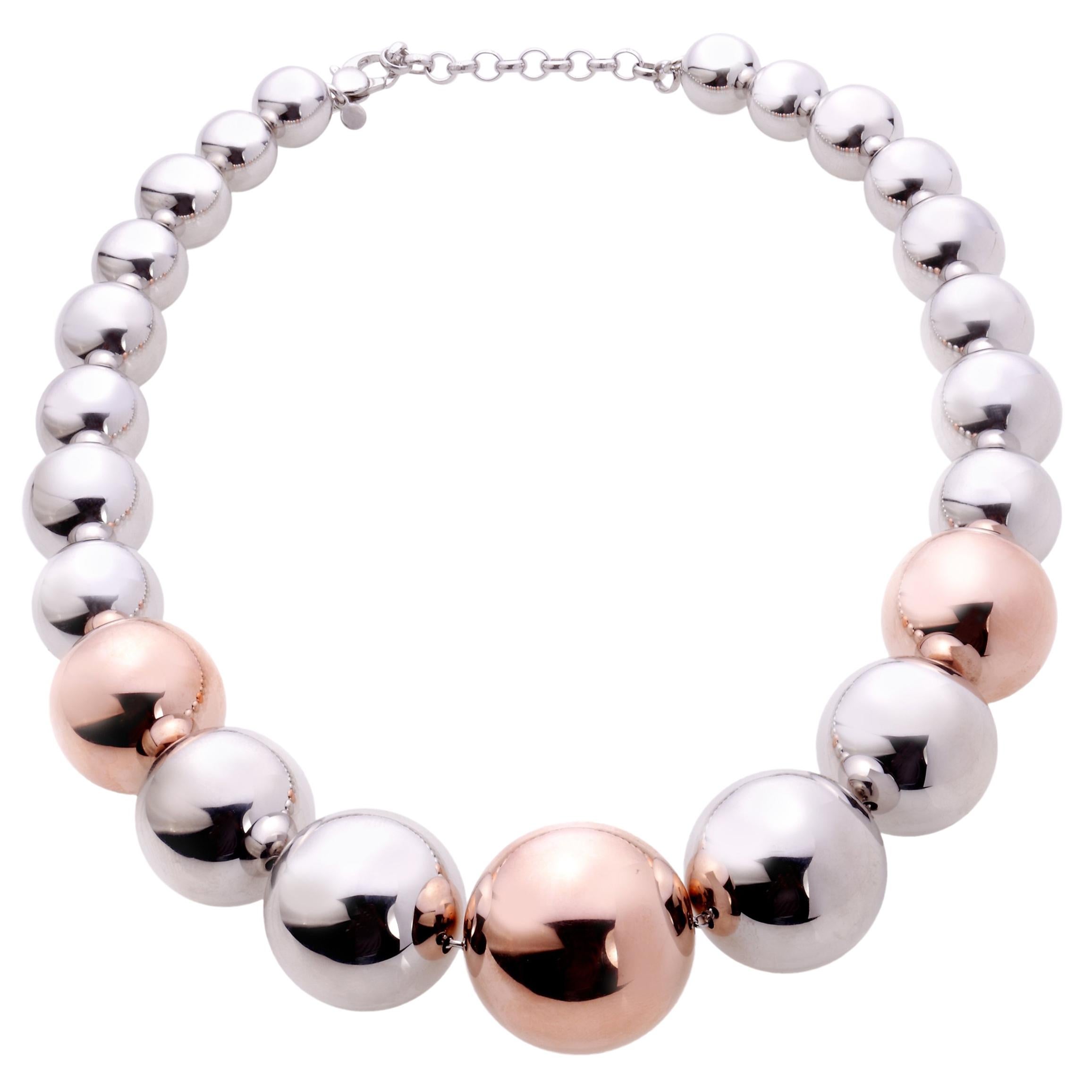 Bicolor Silver and Copper Plated Silver Ball choker Necklace For Sale