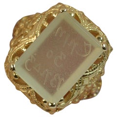 Vintage Erin Go Bragh Agate and 9 Carat Gold Intaglio Seal Signet Ring Ireland Forever