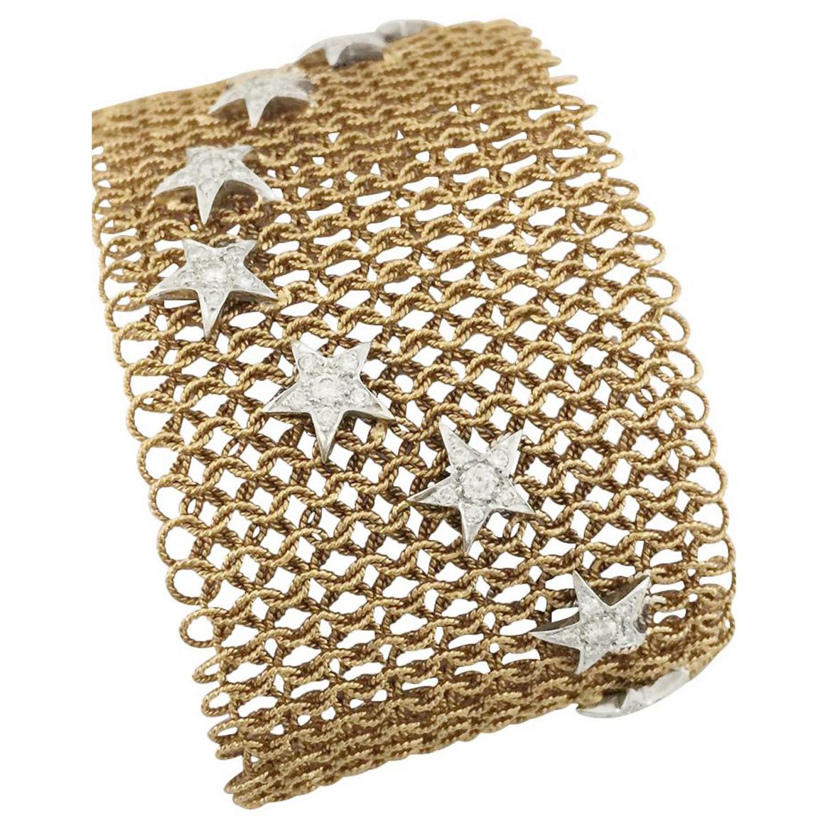 Pink Gold Mesh Coat Bracelet, Decorated with 16 Stars Set with Brilliants