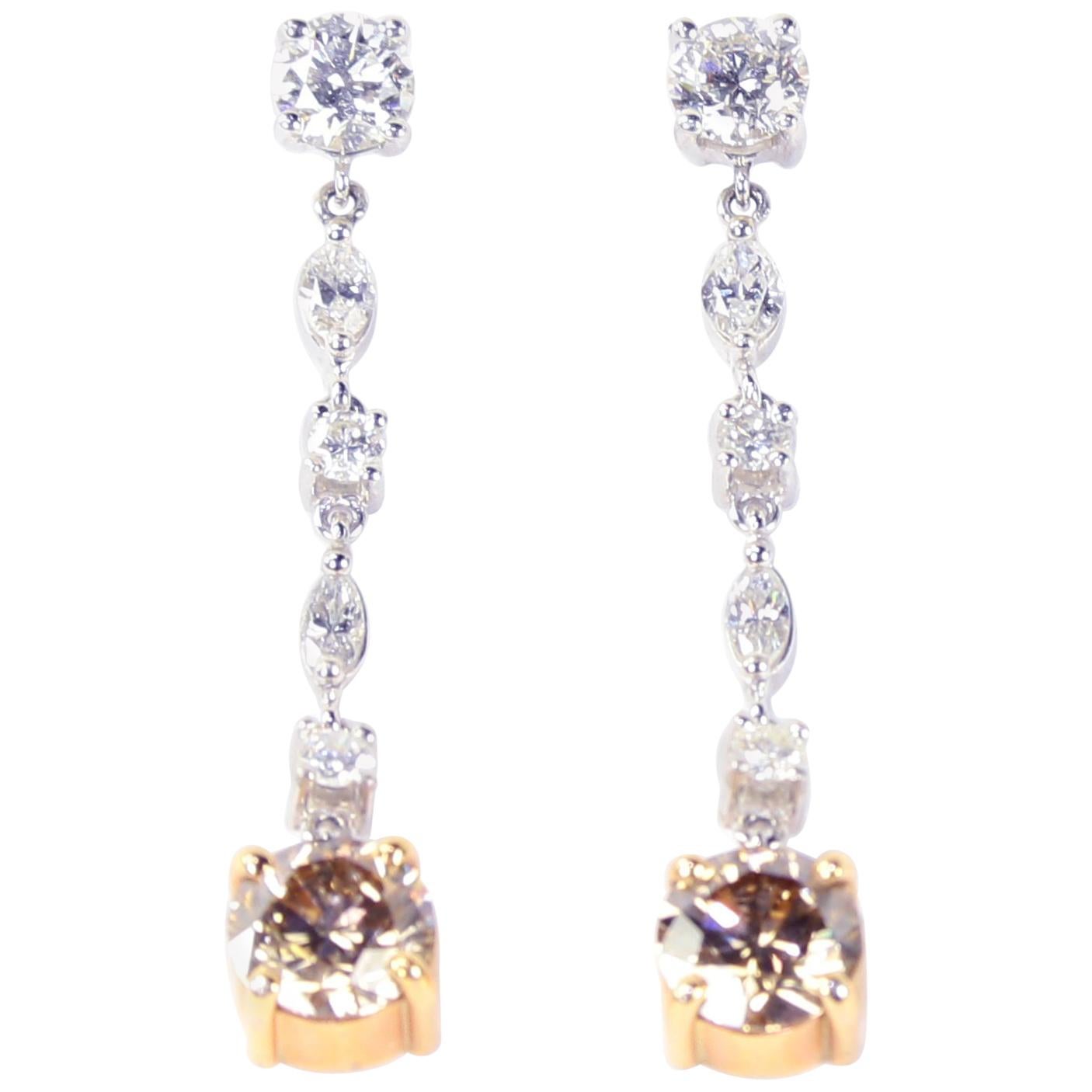 Estate Diamond Drop Gold Heirloom Quality Drop Earrings For Sale