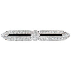 Tiffany & Co. 4 Carat Total Diamond and Onyx Platinum Bar Pin Brooch