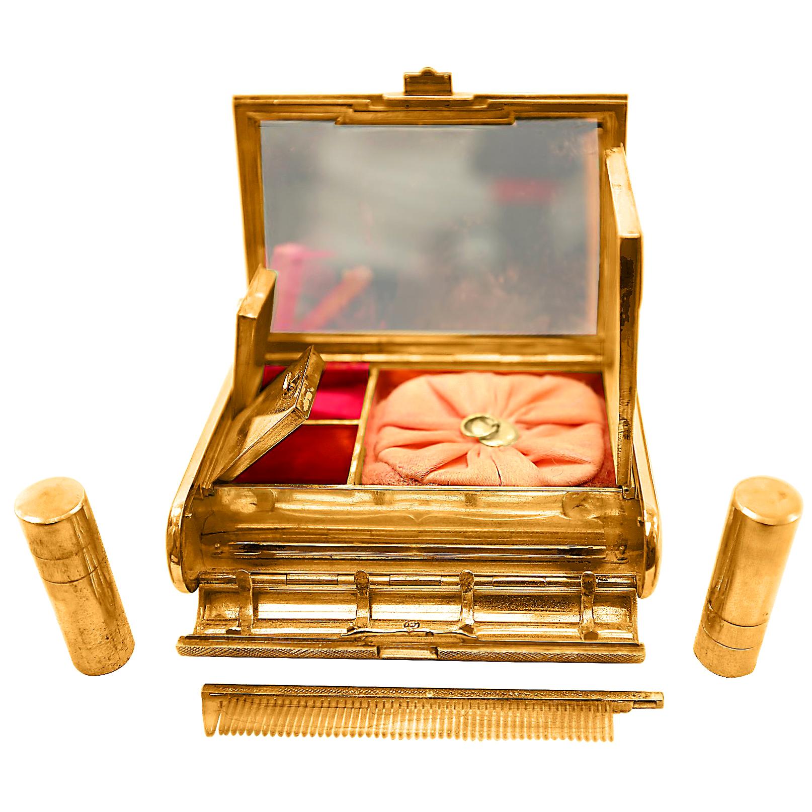 Neceser Cartier de Oro Amarillo de 18 Kilates de 279 Gramos, Art Decó, Oro de 279 Gm, Raro