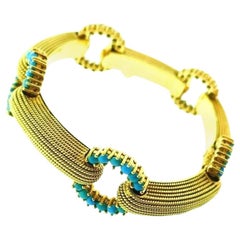 Cartier Turquoise Beads Textured Bars Vintage Gold Bracelet