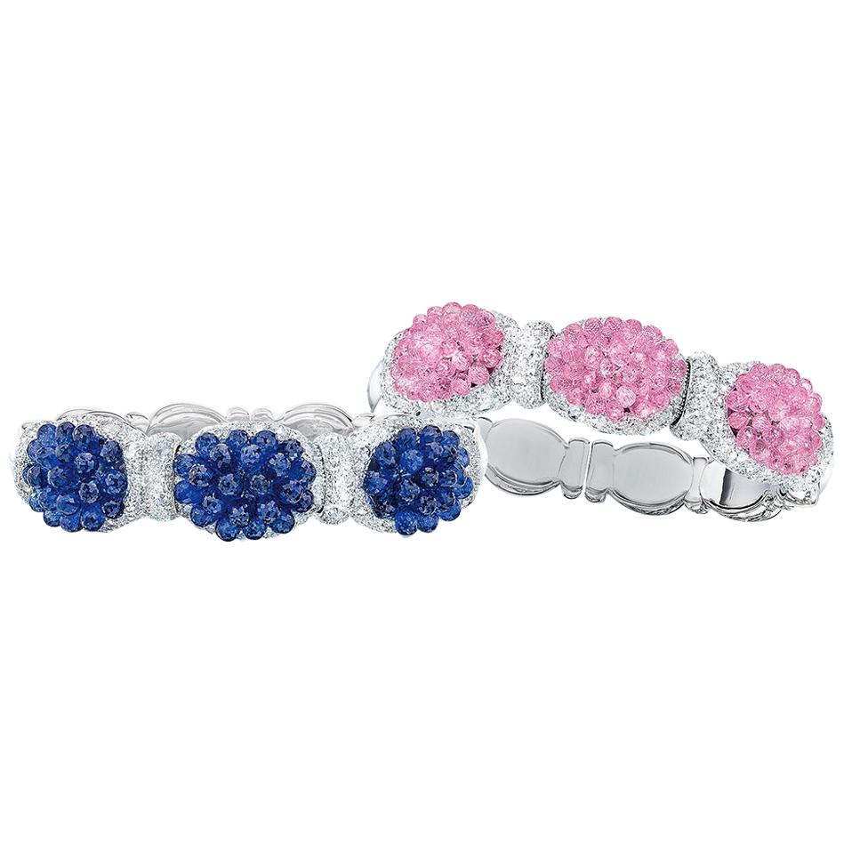 Cellini Jewelers 18KT WG 37ct. Briolette Sapphire and 4.74ct. Diamond Bangle 