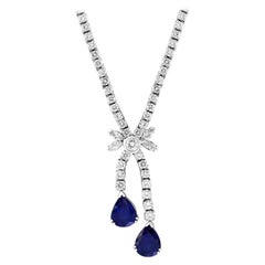 Natural Blue Sapphire and Diamond Necklace 18 Karat White Gold, Estate