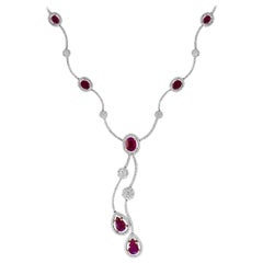 AGI Certified Natural Burma Ruby and Diamond Necklace 18 Karat White Gold