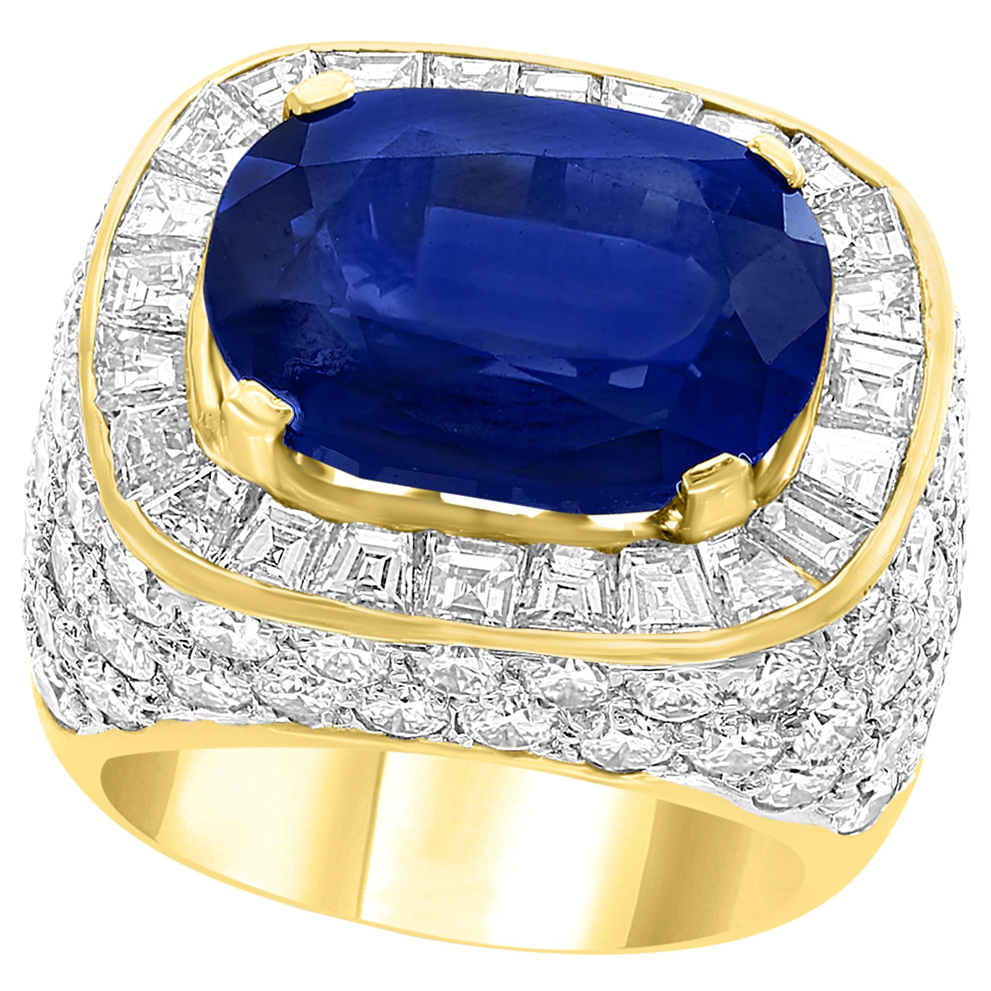 AGL Certified  No Heat  Natural 11.81 Ct Blue Sapphire & Diamond 18K Gold Ring