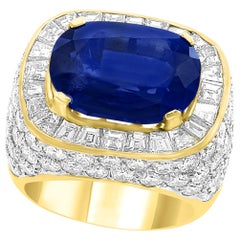 Certificado AGL  Sin calor  Zafiro azul natural de 11,81 quilates y diamante Anillo de oro de 18 quilates