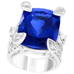 AGL Certified Natural 35.12 Carat Cushion-Cut Tanzanite Ring  4.5 Carat Diamonds