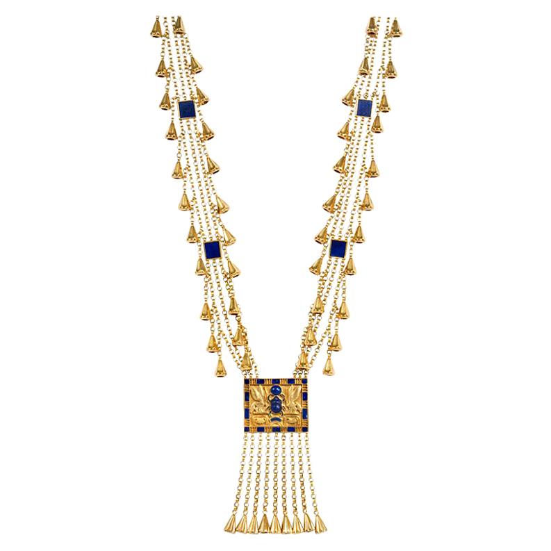 1970s Egyptian Revival Gold and Lapis Sautoir