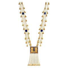 1970s Egyptian Revival Gold and Lapis Sautoir