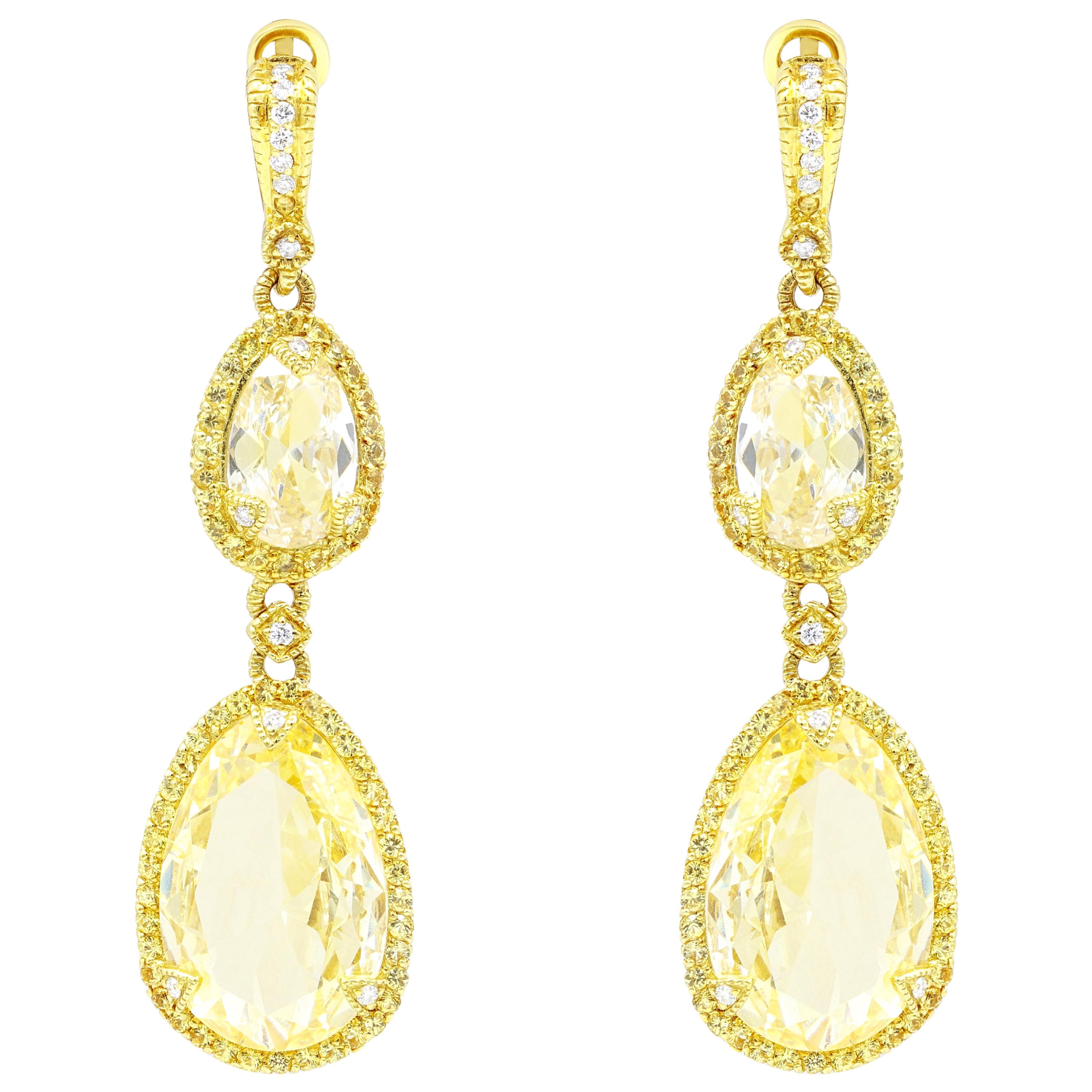  Yellow Gold Citrine and Yellow Sapphire Earrings