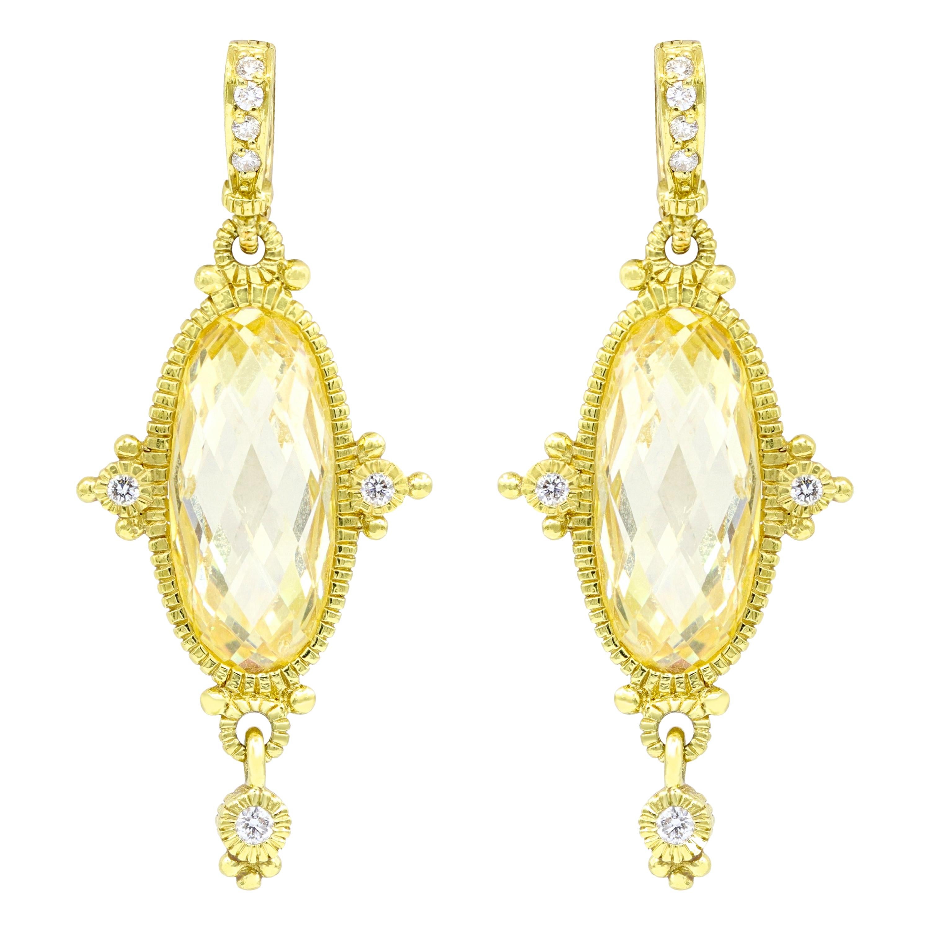 Fashion Yellow Gold Citrine and Diamond Earrings For Sale