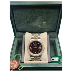 Rolex Datejust 16233 Black Diamond Dial Bezel 18 Karat Gold Steel Box and Paper