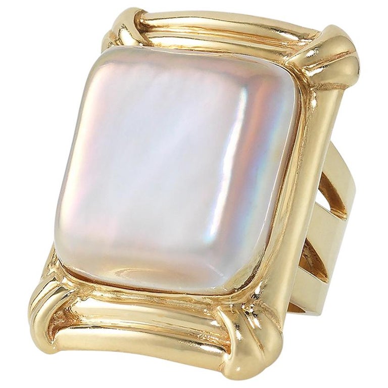 Yellow Gold MotherofPearl Ring at 1stDibs square mother of pearl ring, gold mother of pearl