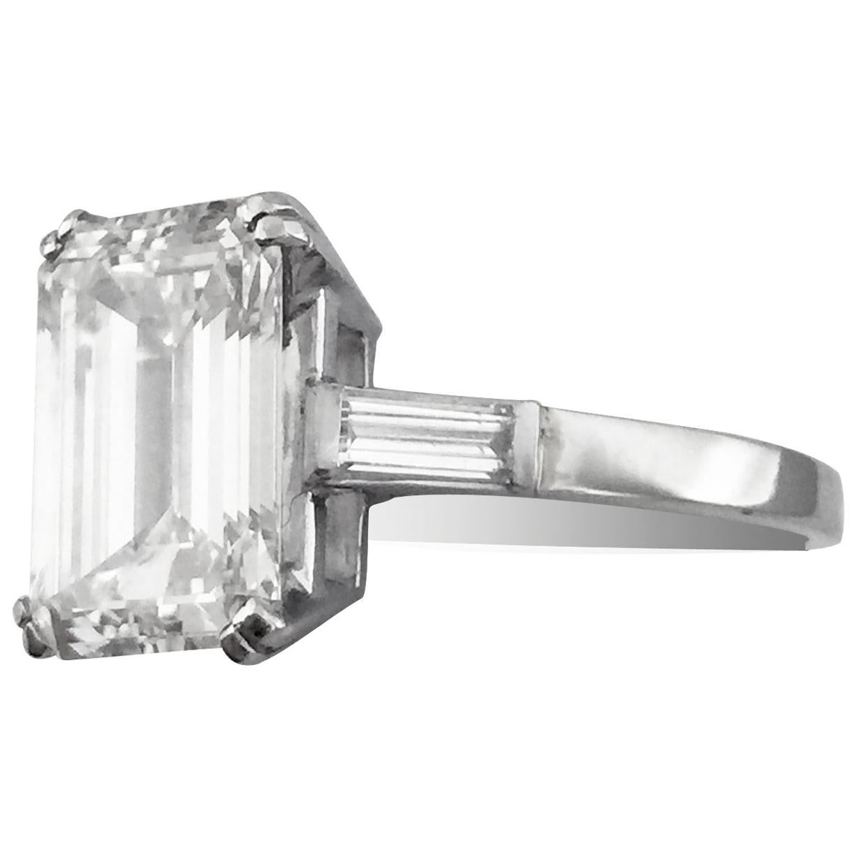 Engagement ring set with 3.82 Carat Emerald-Cut Diamond
