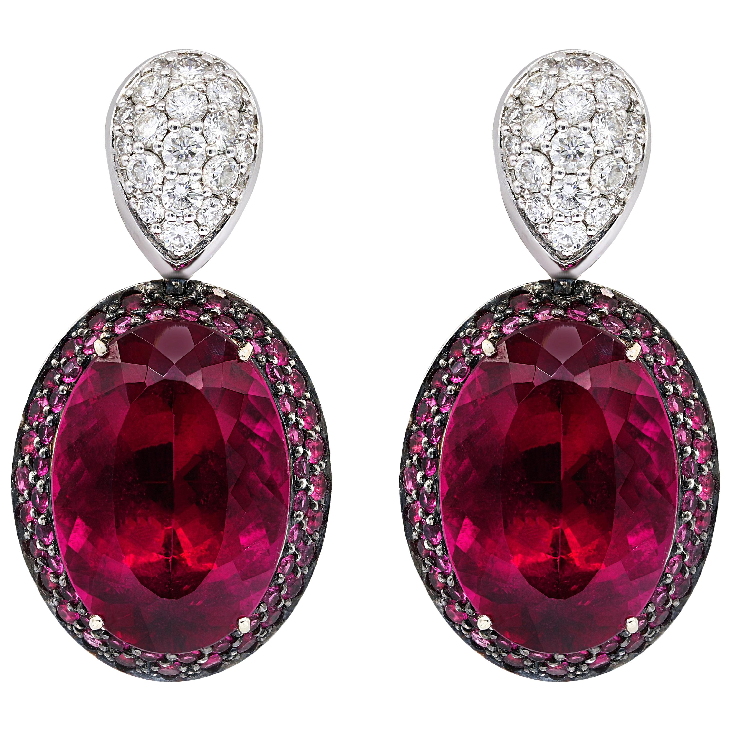 Boucles d'oreilles en tourmaline ovale et diamant