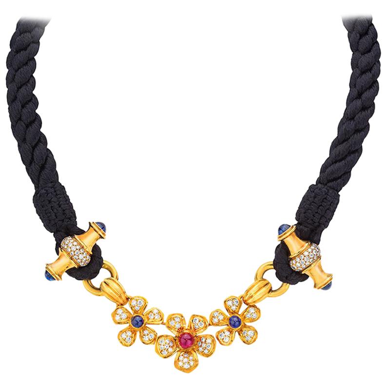 Harry Winston Forget me Not Gold Choker with Diamonds, Ruby and Sapphires