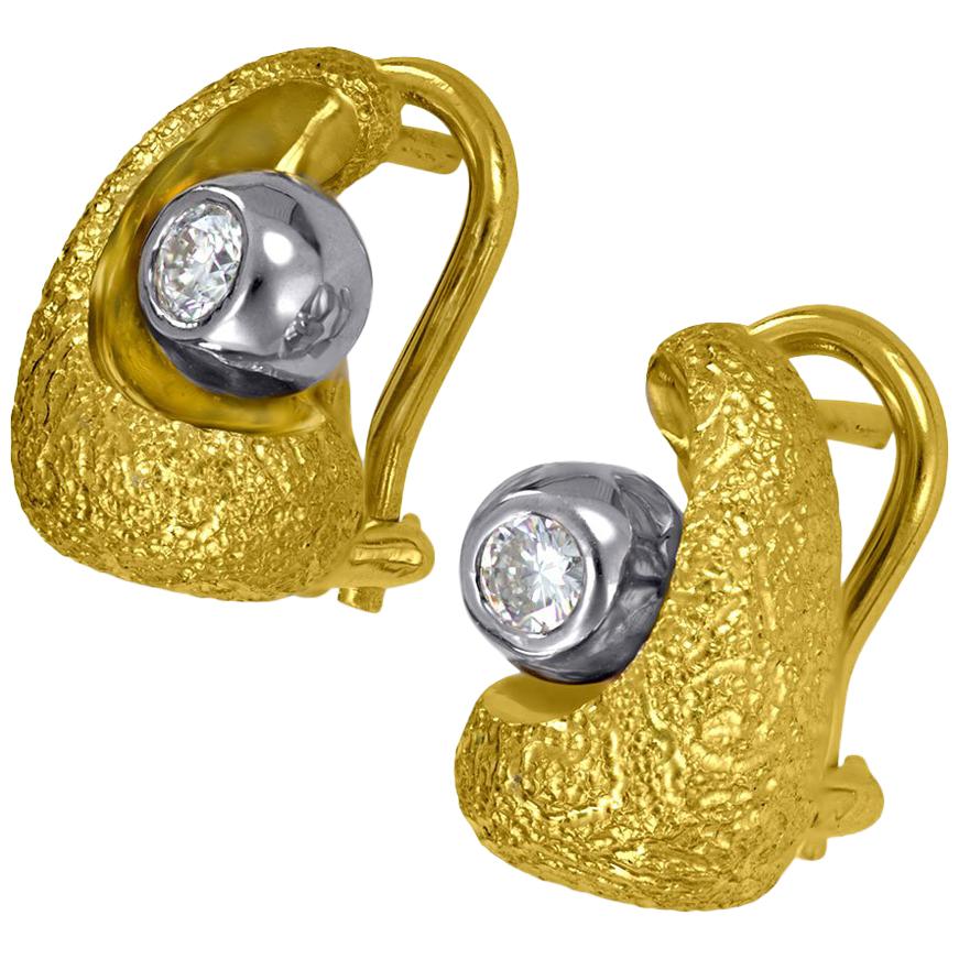 Diamond Gold Modern Art Stud Earrings Cufflinks One of a Kind