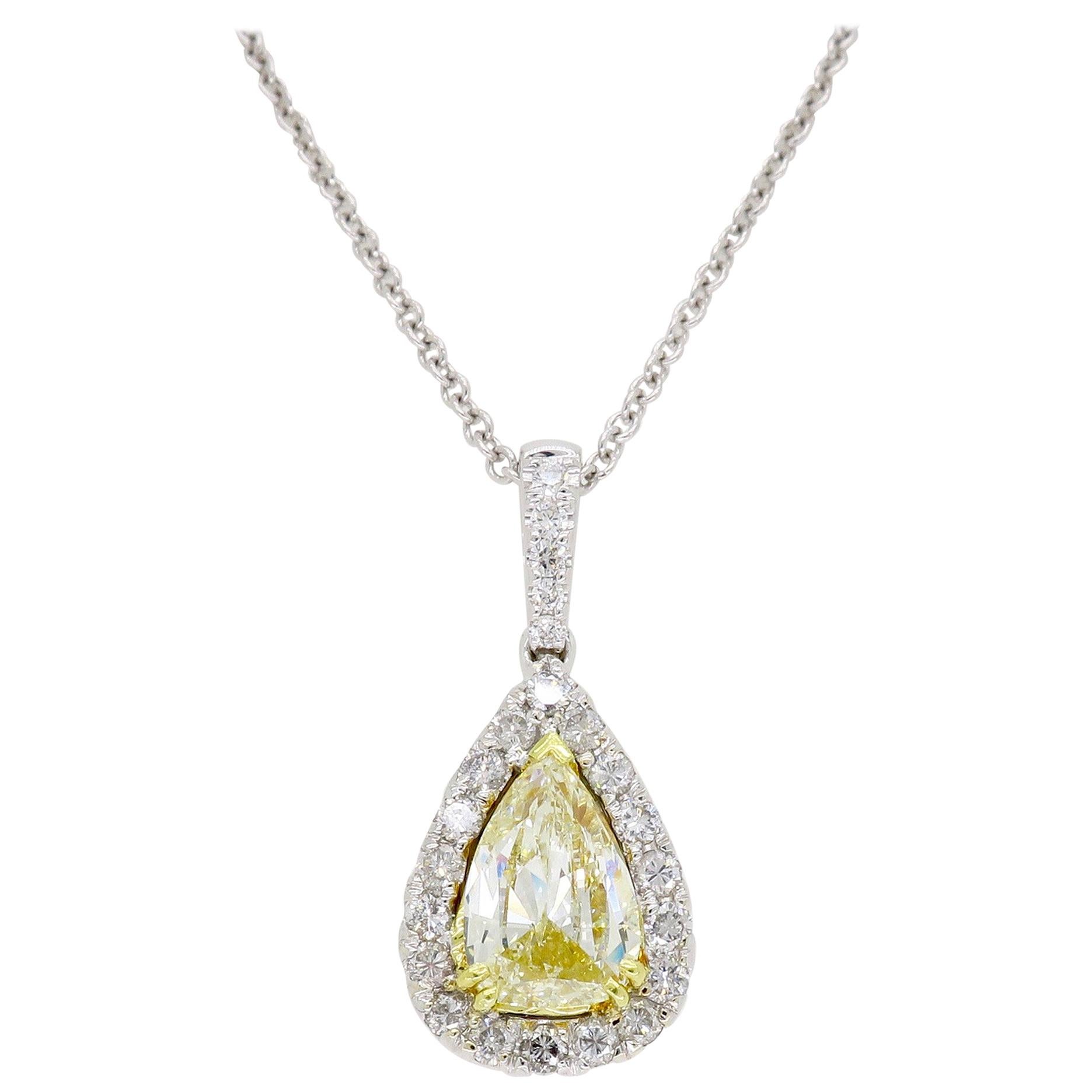 Yellow Diamond Pendant in 18 Karat White Gold