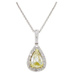 Yellow Diamond Pendant in 18 Karat White Gold