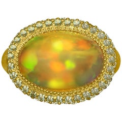 Alex Soldier Opal Peridot Yellow Gold Textured Cocktail Ring One of a Kind